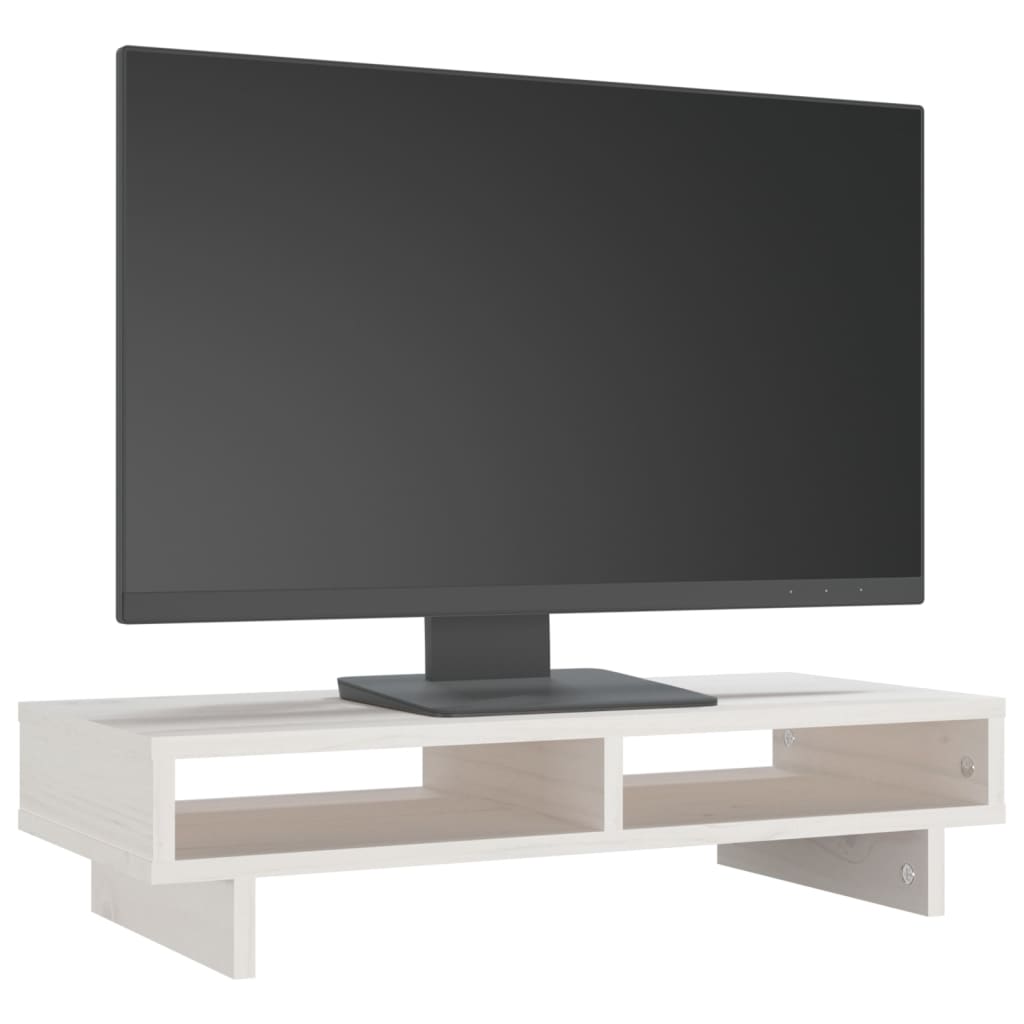 NNEVL Monitor Stand White 60x27x14 cm Solid Wood Pine-3