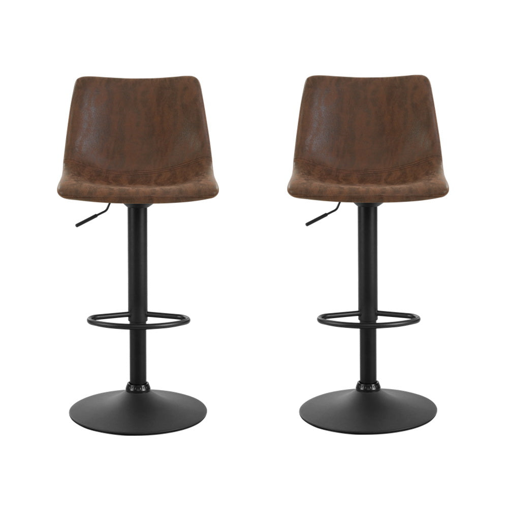 NNEDSZ Set of 2 Bar Stools Gas Lift PU Leather- Brown