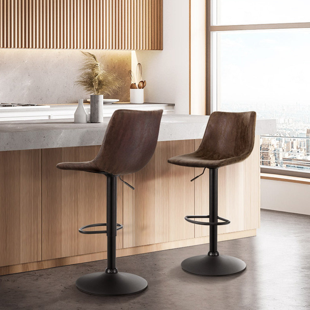 NNEDSZ Set of 2 Bar Stools Gas Lift PU Leather- Brown