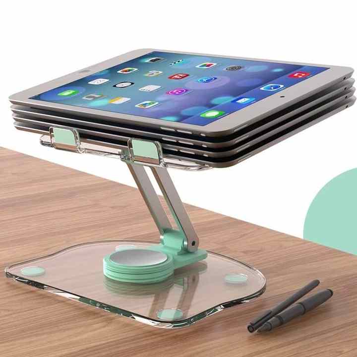 NNEDSZ Black Acrylic Foldable Tablet and Phone Stand - 360° Rotation, Anti-Slip Design, Lightweight and Compact