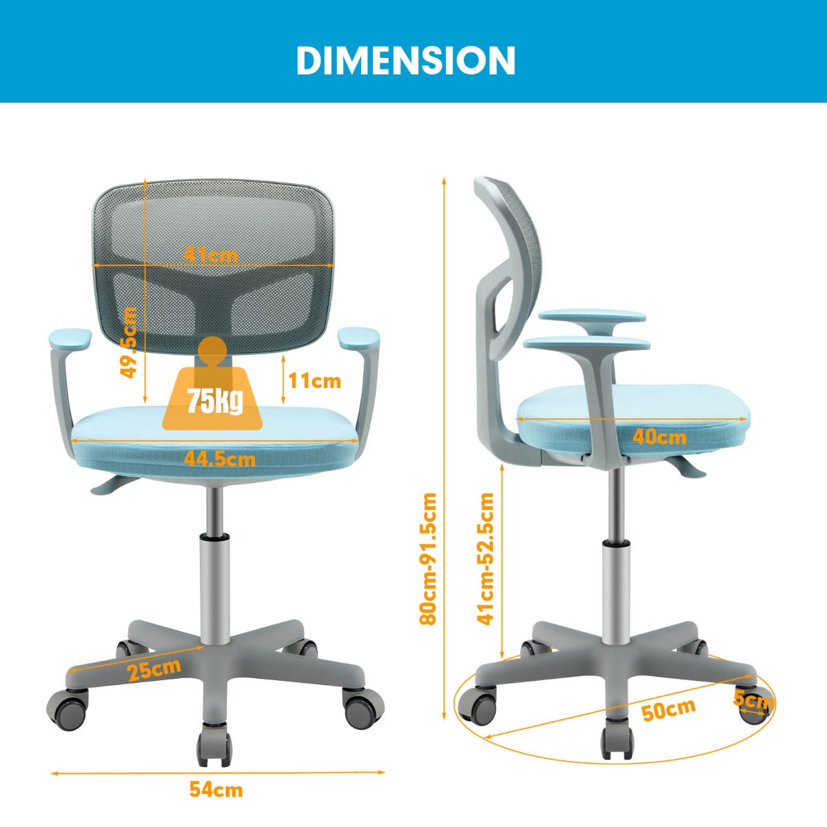 NNECW Kids Study Chair and Desk Set with Adjustable Height-Blue-Chair