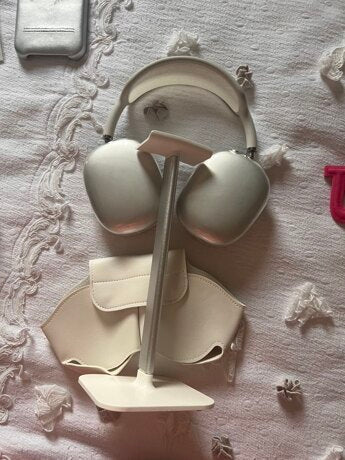 NNESN Modern White Headphone Stand with Aluminum Support Bar