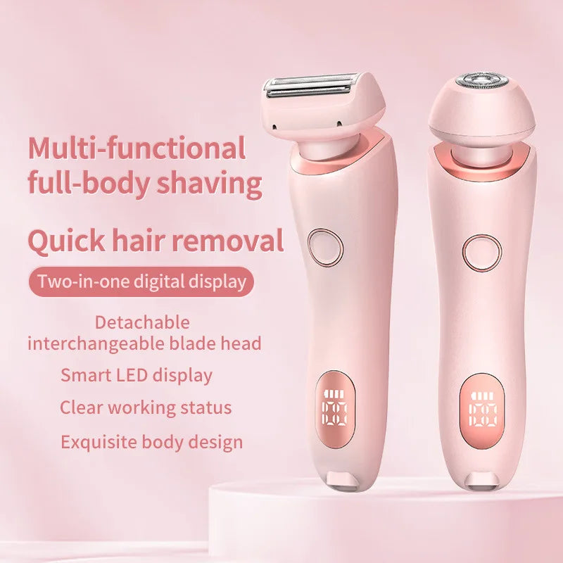 2 in 1 Waterproof Electric Shaver for Women Painless Hair Removal Pink-3