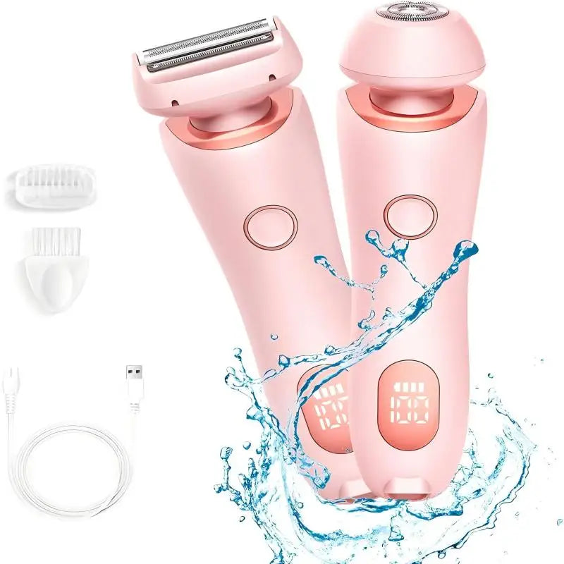 2 in 1 Waterproof Electric Shaver for Women Painless Hair Removal Pink-2