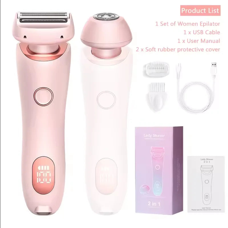 2 in 1 Waterproof Electric Shaver for Women Painless Hair Removal Pink-1