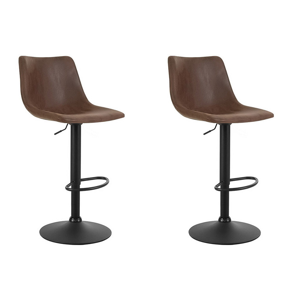 NNEDSZ Set of 2 Bar Stools Gas Lift PU Leather- Brown