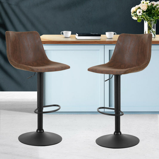 NNEDSZ Set of 2 Bar Stools Gas Lift PU Leather- Brown