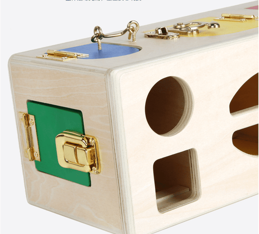 Educational Shape Lock Box Wooden Toy for Preschool Kids-0