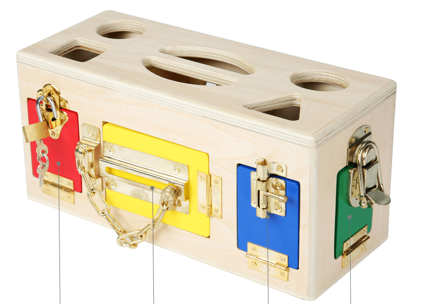 Educational Shape Lock Box Wooden Toy for Preschool Kids-2