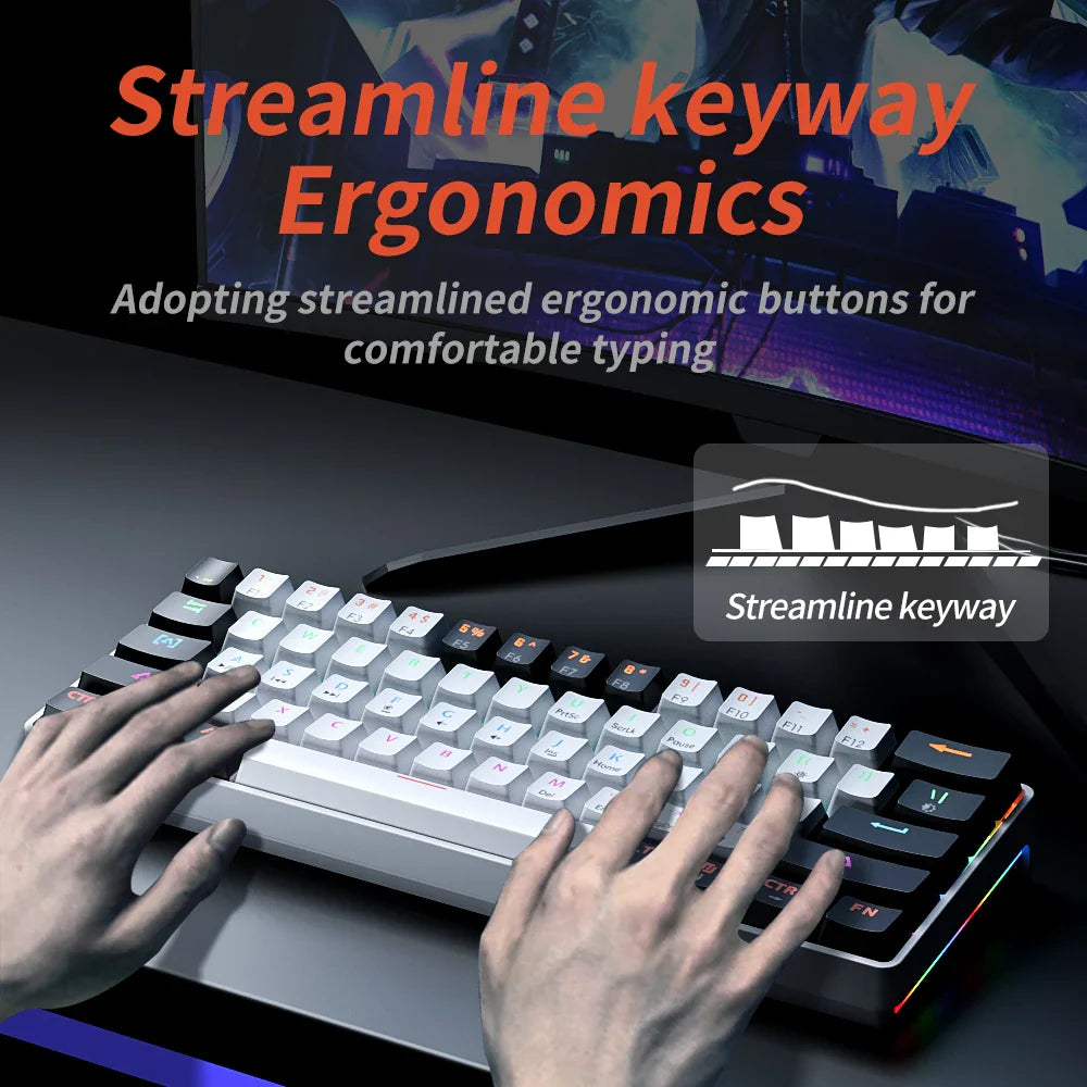 NNEOBA 61 Keys USB Gaming Mechanical Keyboard Red Switch RGB