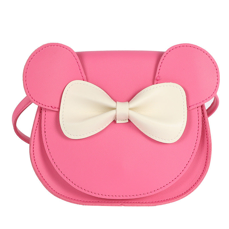 NNEDSZ Adorable Bow Bear Crossbody Bag for Kids - Rose Red Shoulder Bag 18*17*8cm