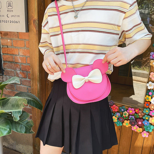 NNEDSZ Adorable Bow Bear Crossbody Bag for Kids - Rose Red Shoulder Bag 18*17*8cm