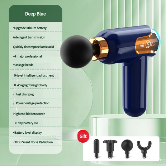 NNEDSZ LC002 Deep Blue Portable Massage Gun - Deep Tissue Muscle Massager with 4 Heads and 9 Speed Settings