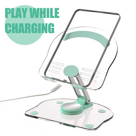 NNEDSZ Black Acrylic Foldable Tablet and Phone Stand - 360° Rotation, Anti-Slip Design, Lightweight and Compact