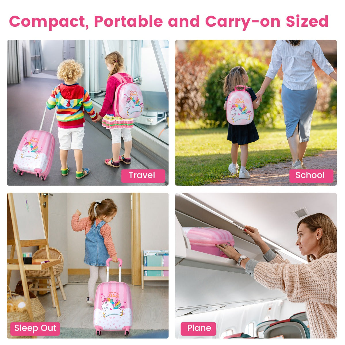 NNECW 2 Pieces Kid Luggage Set with Wheels and Retractable Handle