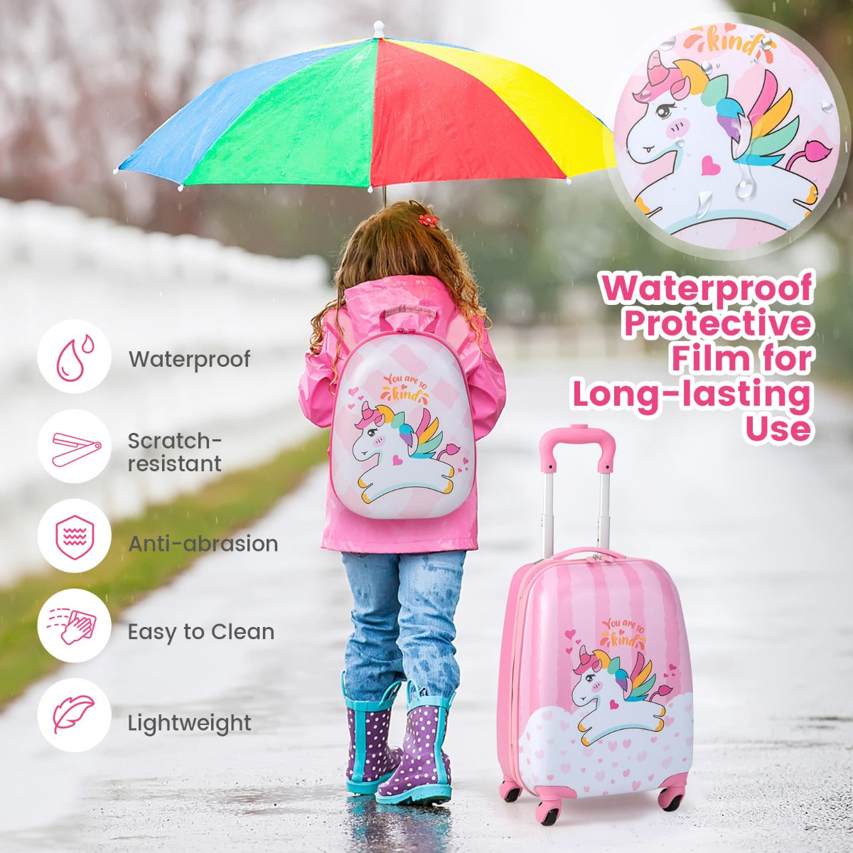 NNECW 2 Pieces Kid Luggage Set with Wheels and Retractable Handle
